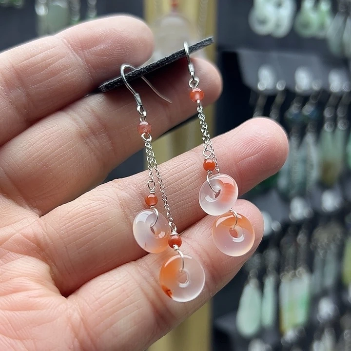 南红玛瑙耳饰银S925镶嵌