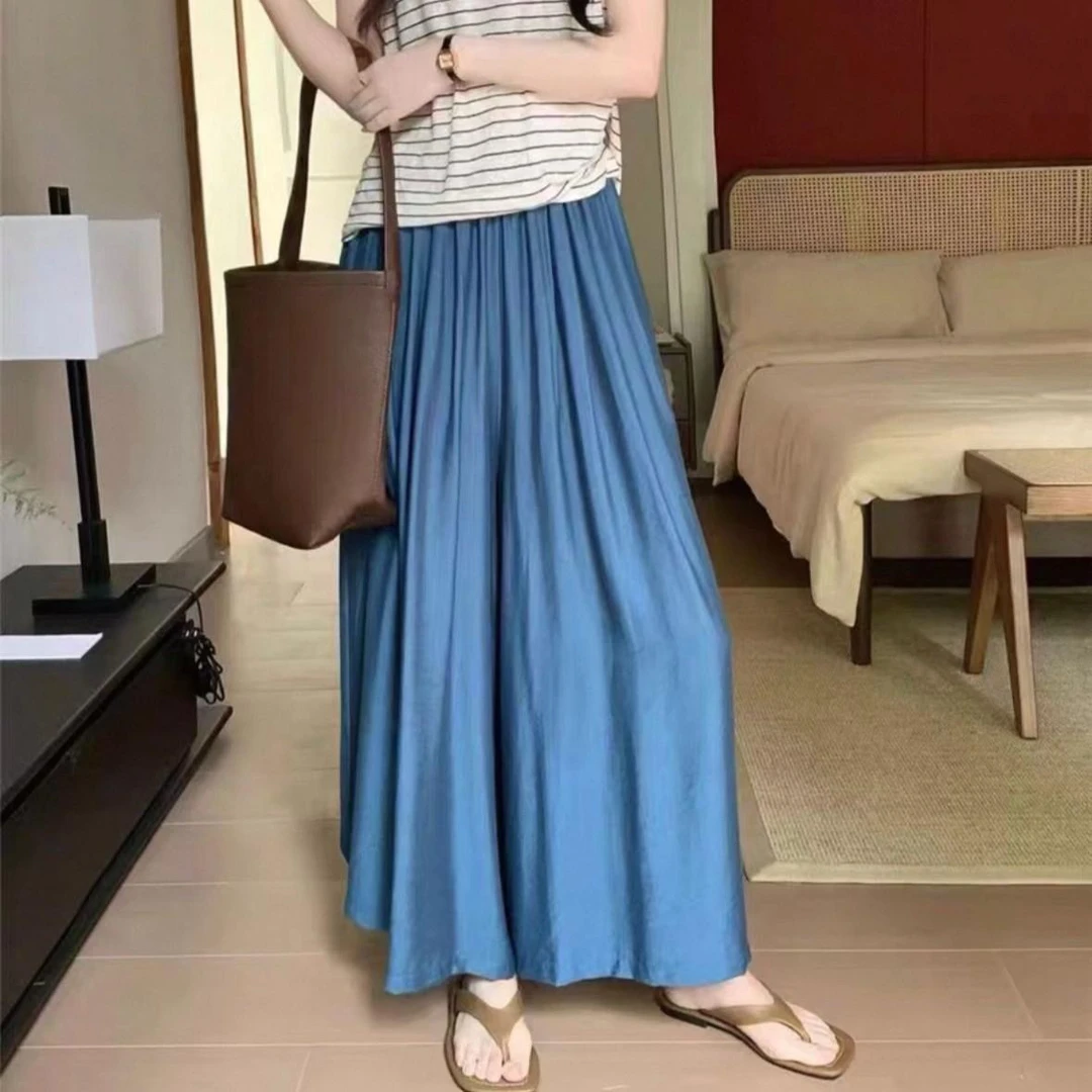 【运补+工厂直发可供货】十三行欧货韩版克莱因蓝高腰大阔腿懒慵裤