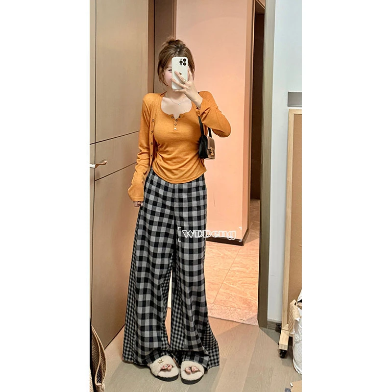 清清款王等等【格调时光】100%棉透气舒适拼接格纹长裤U225K10630