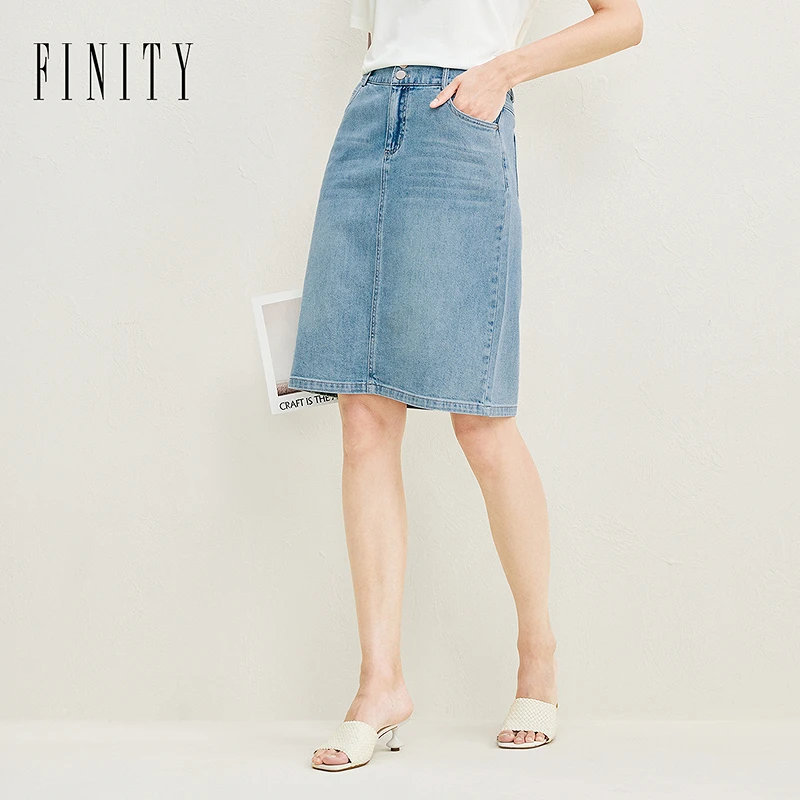FINITY菲妮迪新款半身裙显瘦高腰时尚休闲百搭牛仔半裙修身显瘦