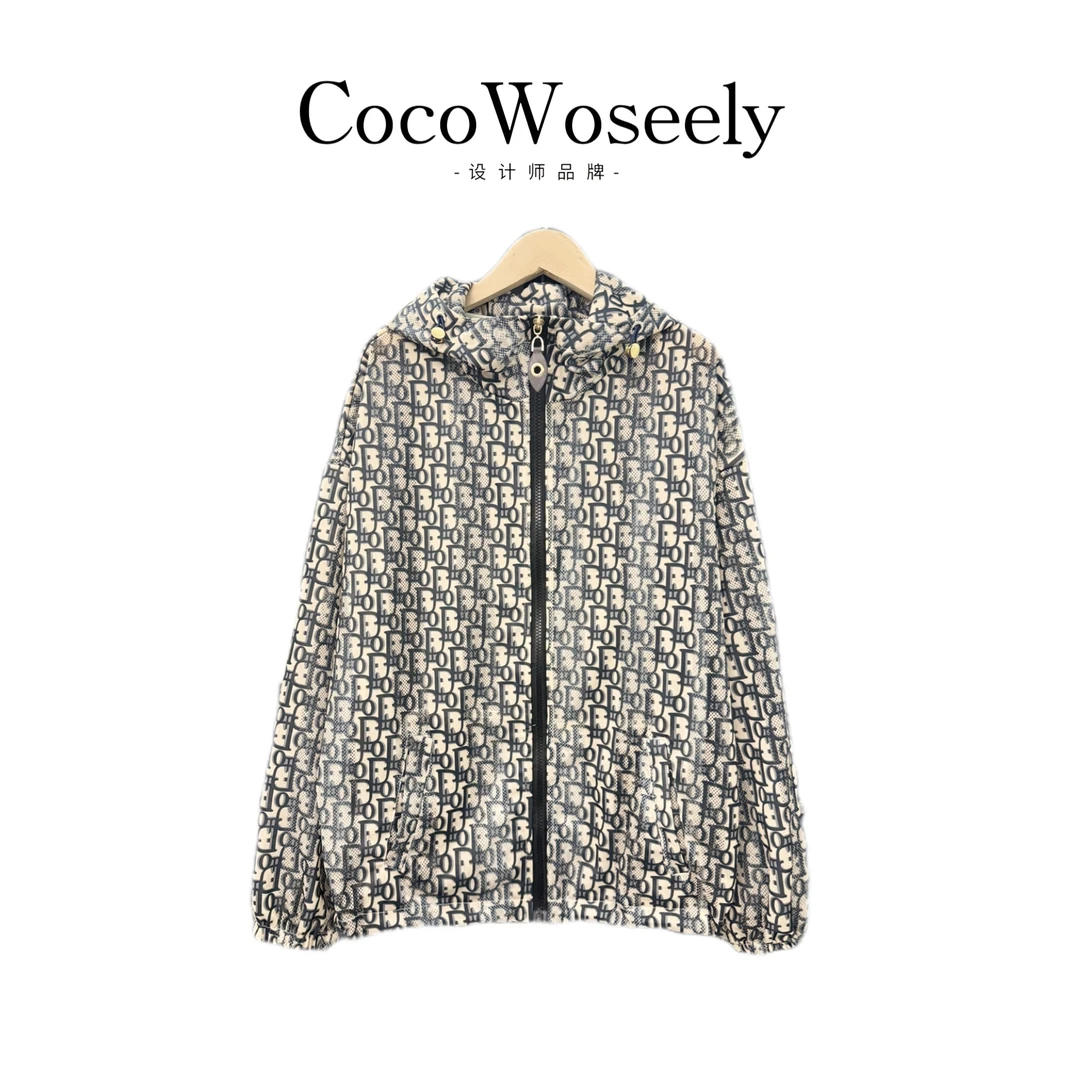 D印花网眼冰感面料~连帽宽松防晒衣防晒服