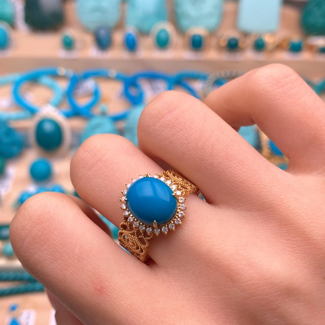 绿松石18K金镶嵌珠宝奇石