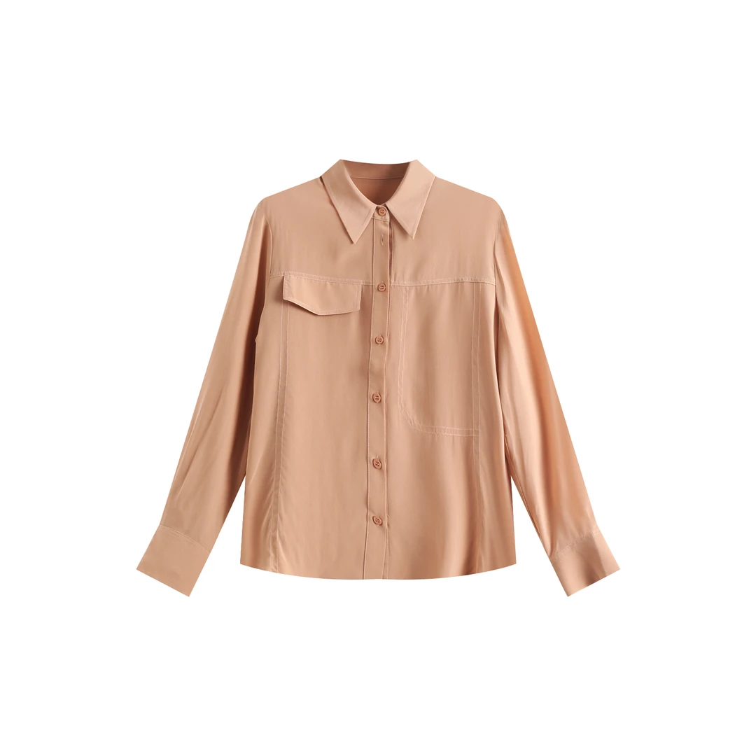 工装风桑蚕丝16MM双绉衬衫2024新款真丝上衣 YJHY-621284