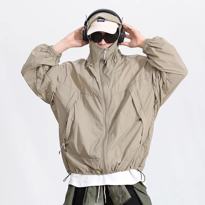 连帽防晒衣男款日系夏季新款冰丝钓鱼防晒服青少年男生透气皮肤衣