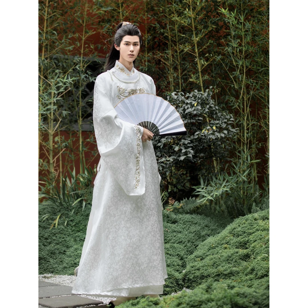 汉服白色古装中式中国风复古古风圆领袍唐装新款古风男子汉服唐制