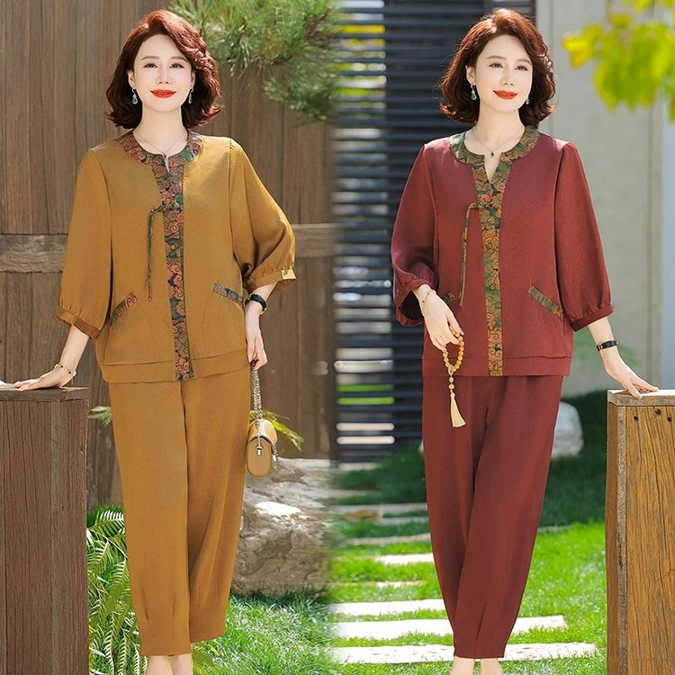 中老年女装妈妈装套装夏季新款洋气时尚减龄百搭宽松大码休闲气质