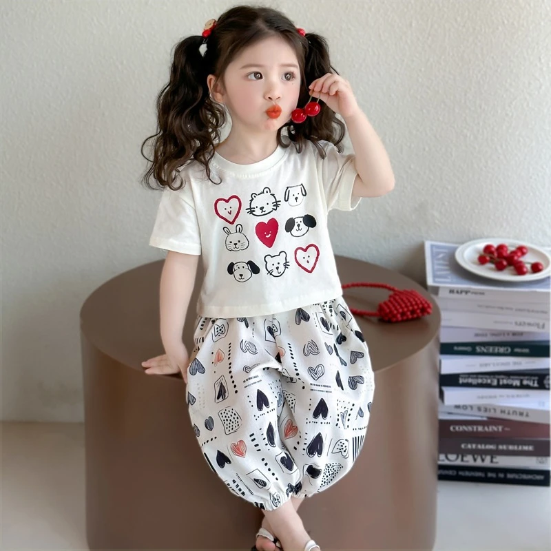 女童夏装短袖套装新款洋气儿童女孩宝宝夏季薄款防蚊裤两件套