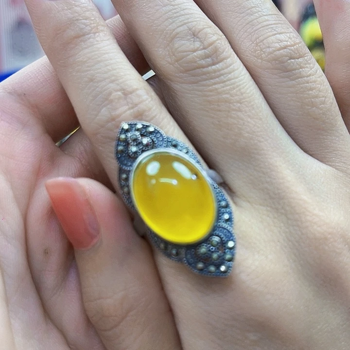 琥珀颈饰银S925镶嵌戒指