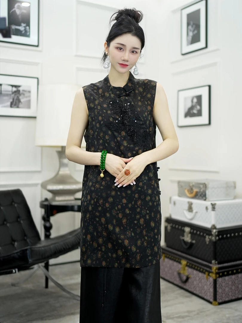 Betty Bairn【传承/花朝时】香云纱桑蚕丝无袖马甲裙25B-BW10366