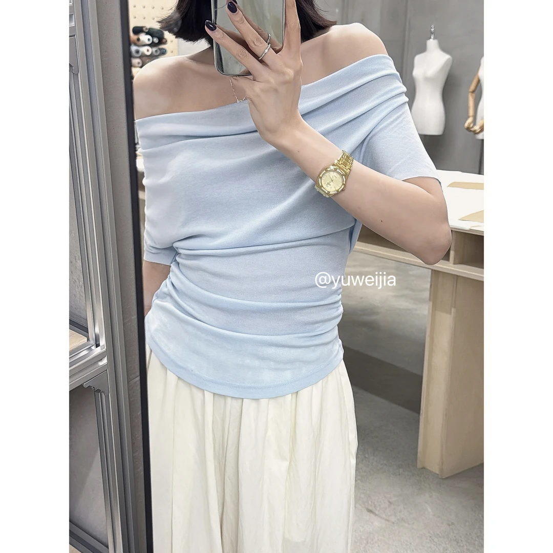 『GTYU』桑蚕丝柔软舒适面料一字肩修身显瘦上衣