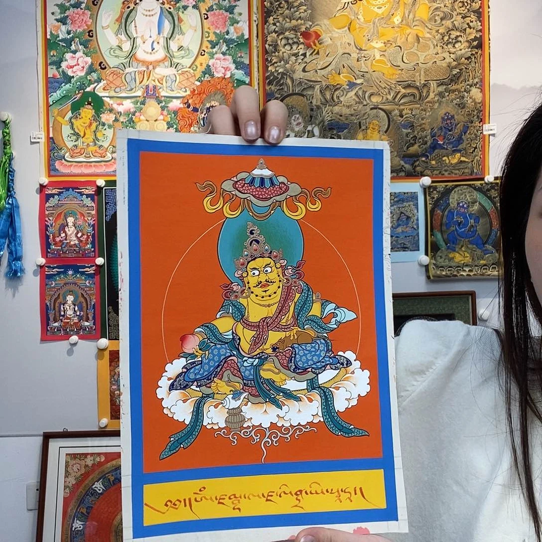 卷轴画纯手绘唐卡黄财神桌摆30*20厘米左右