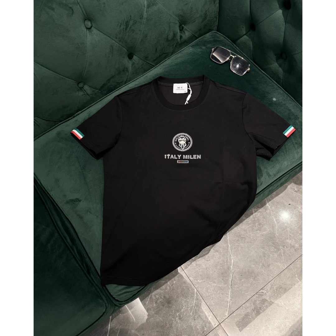 【路易理欧】2025欧货潮流休闲字母亮钻小老头百搭时尚T恤36056-1