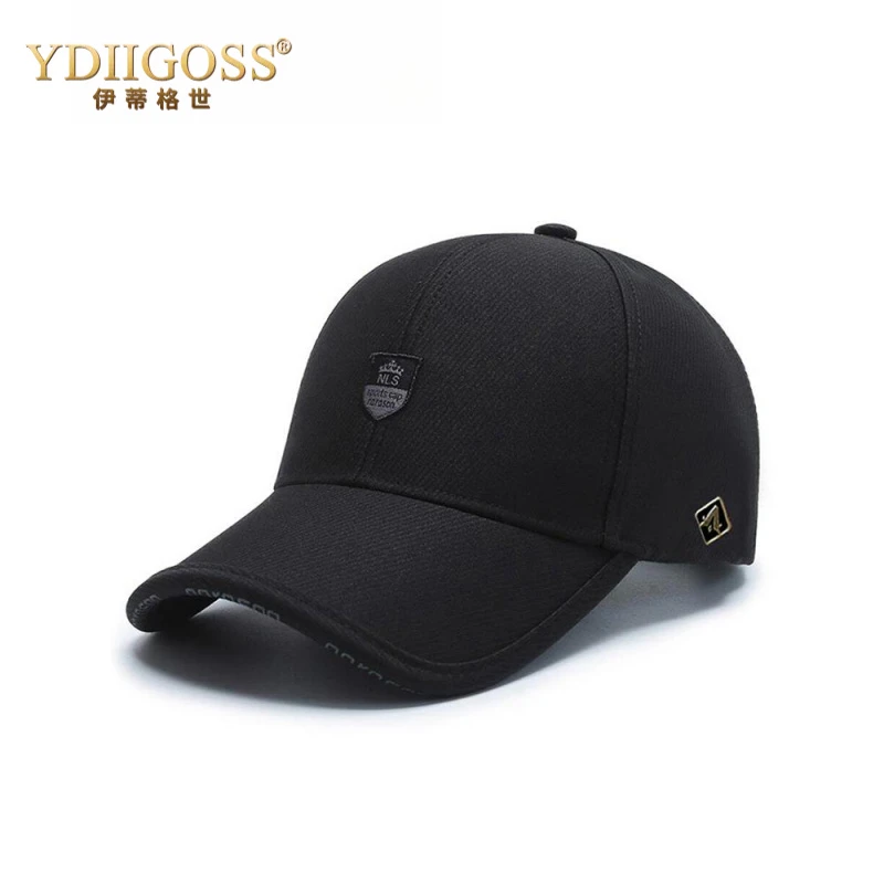 YDIIGOSS透气户外棒球帽男款新款时尚盾标鸭舌帽黑色硬顶棒球帽