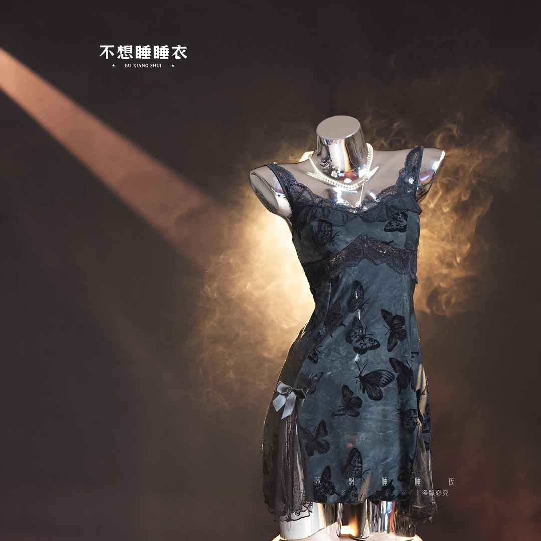 丝【蝶醉万千】轻奢气质女神睡裙胸垫可拆卸无钢圈吊带睡衣家居服