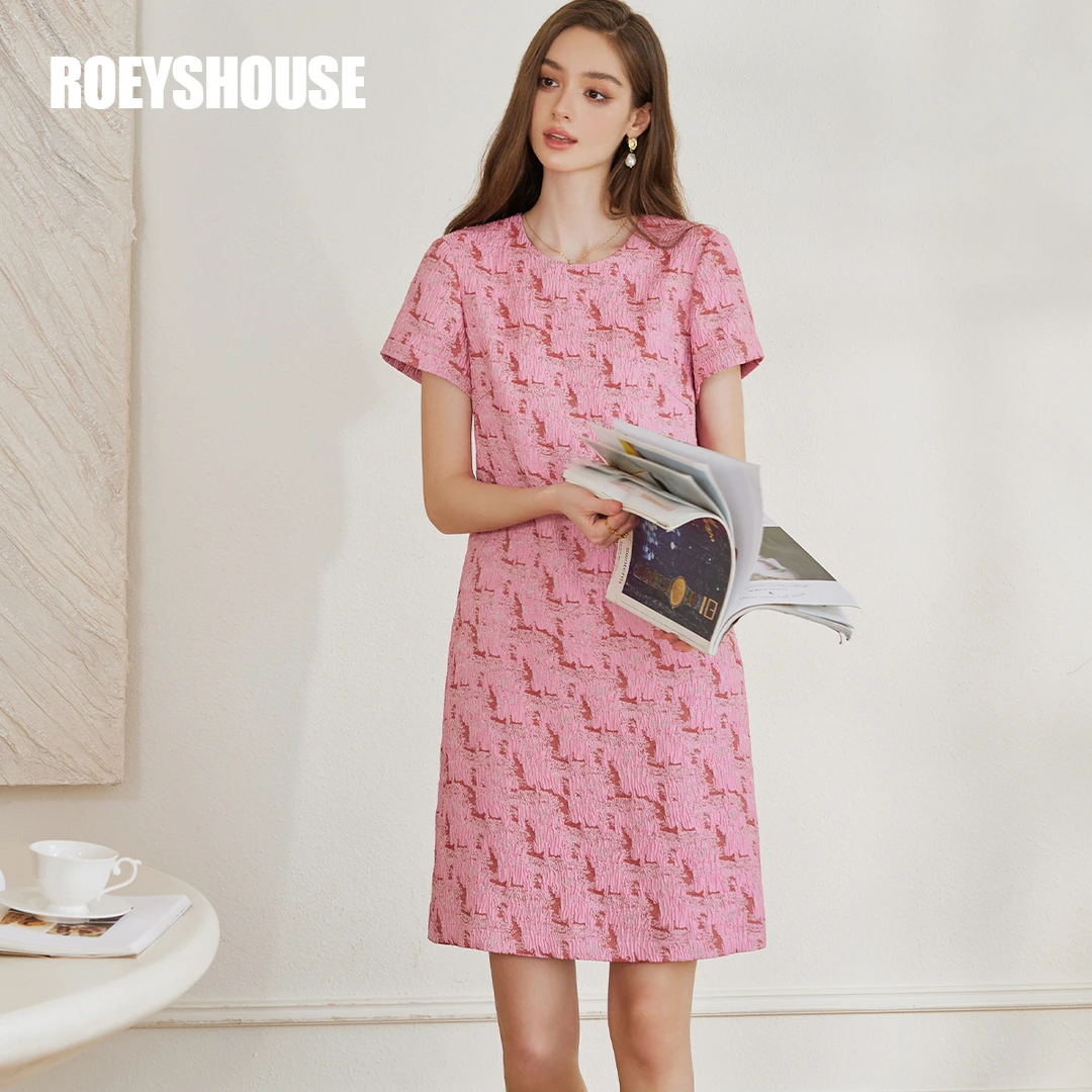 【RH】罗衣法式甜美粉色连衣裙女2025新款高级浮雕提花直筒裙10602