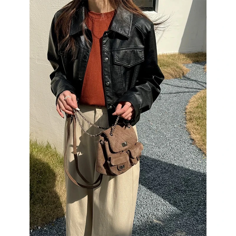 黑色皮衣外套女短款小个子正肩独特超好看开春皮夹克