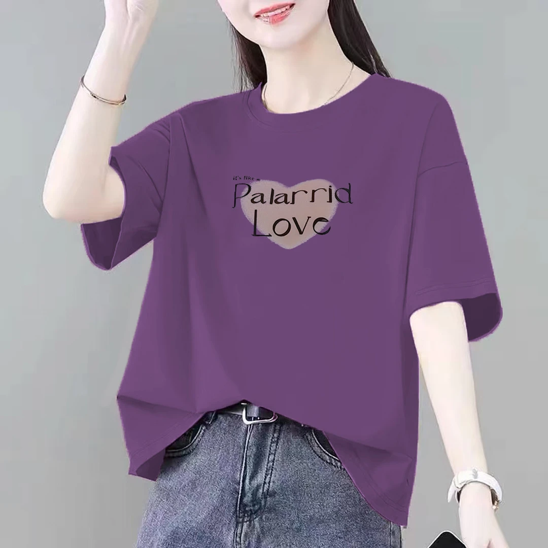 夏季时尚新款纯棉短袖t恤女装2025洋气爆款宽松大码百搭休闲上衣