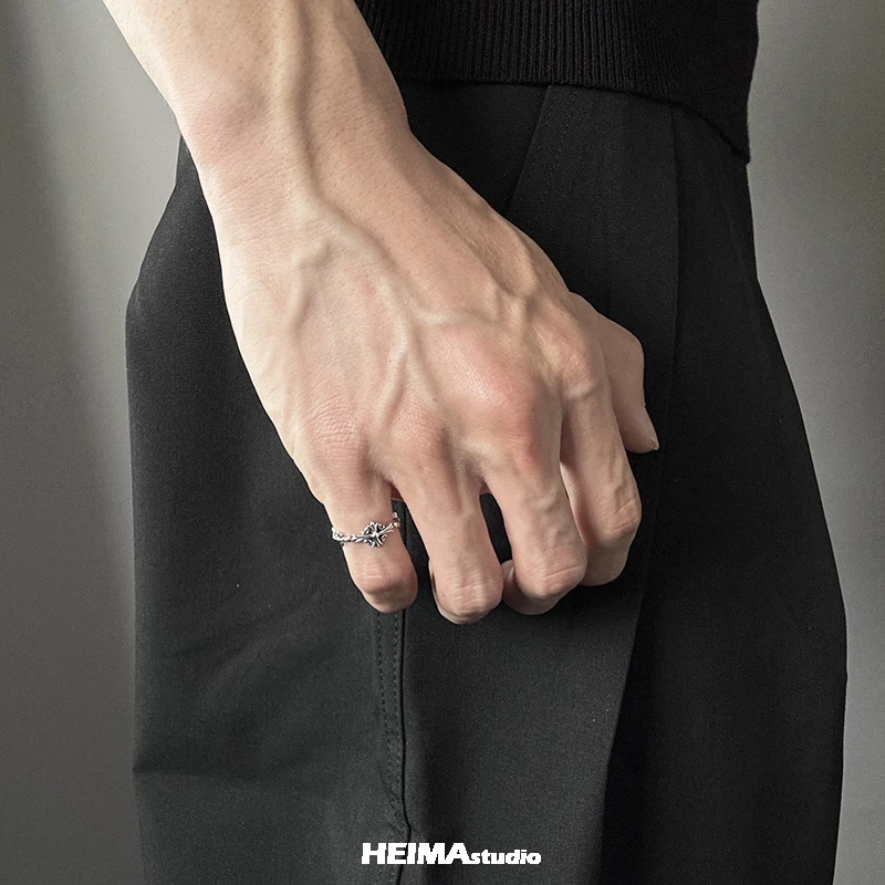 925银戒指 原创鸢尾花系列纯银尾戒男女复古做旧小拇指小众高级感