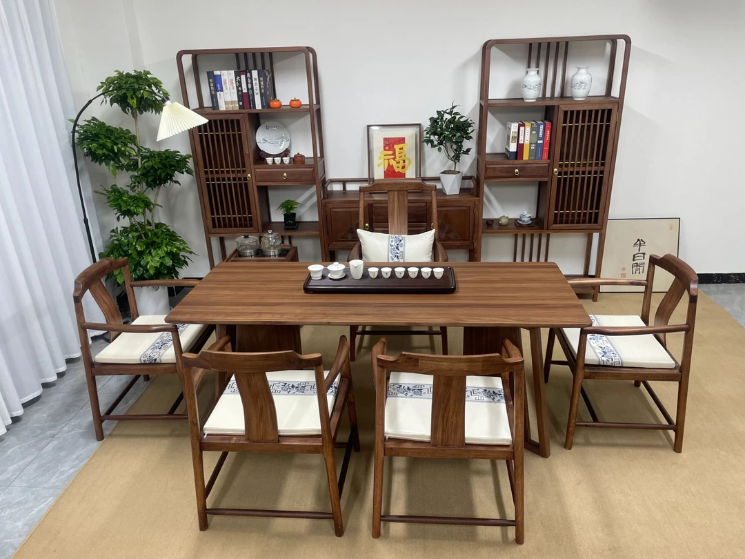 实木乌金木茶桌办公室茶桌新中式单桌实木大板茶桌椅组合