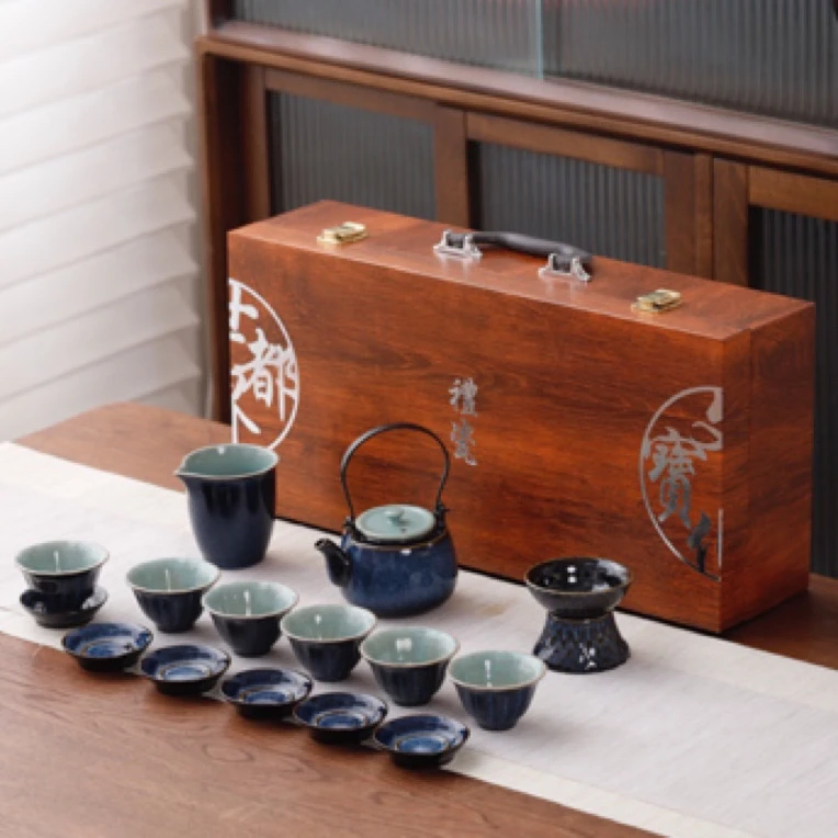 A 111窑变深色功夫茶具渐变杯垫礼盒装