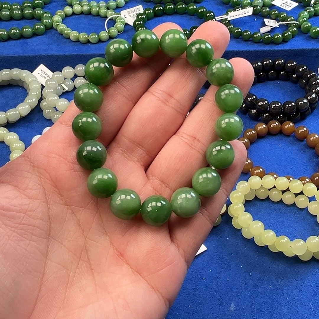 和田玉未镶嵌手链新疆黑羊洞碧玉手串