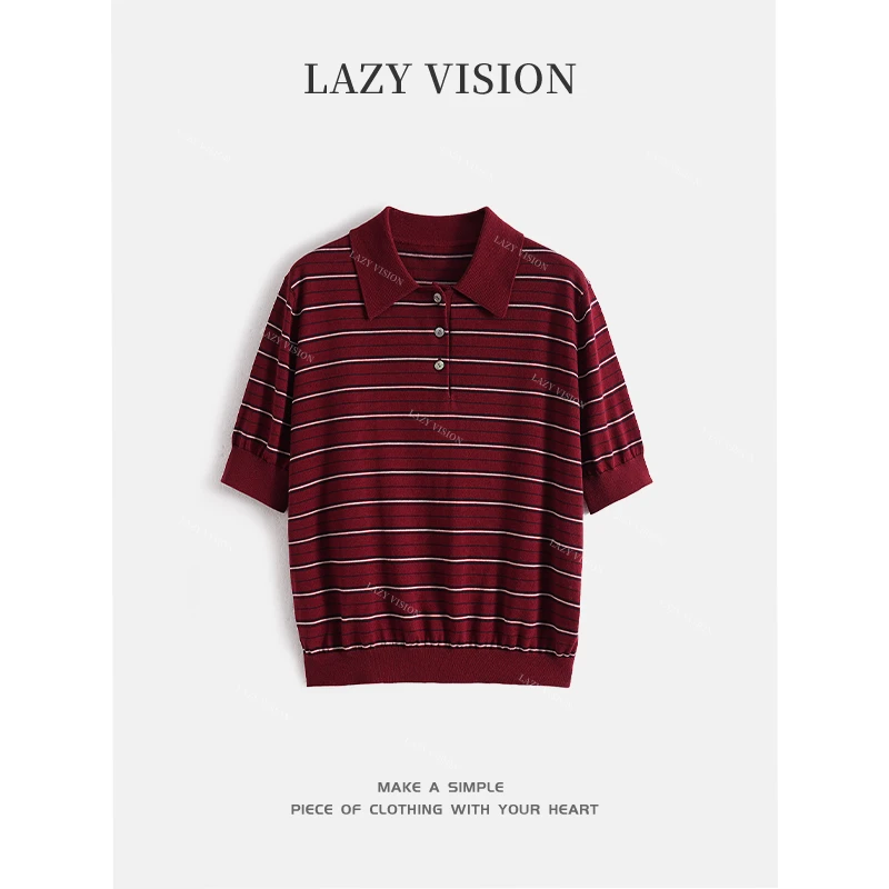 LAZYVISION*【加州盛夏】条纹休闲针织衫POLO衫ZMD-27925