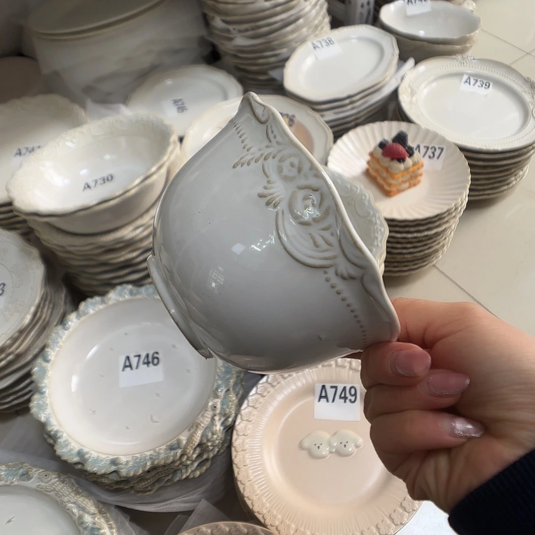 瓷片瑕疵特价陶瓷米饭碗6个