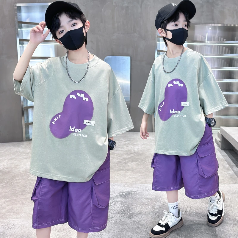 男童夏季套装2025新款夏装中大儿童男孩薄款帅气时髦痞帅短袖潮酷