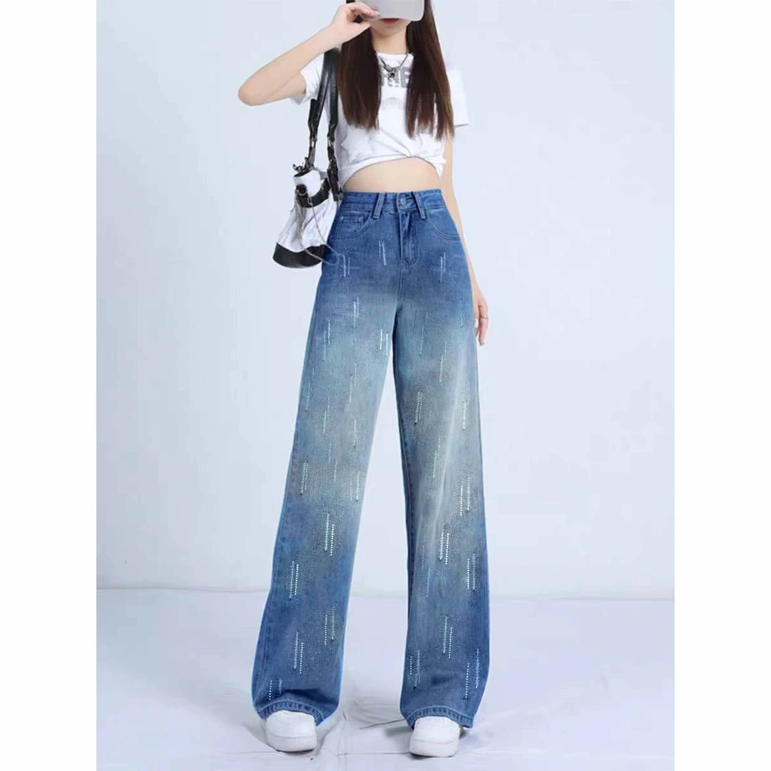 6817春季2025新款美式复古高腰直筒阔腿女休闲牛仔裤