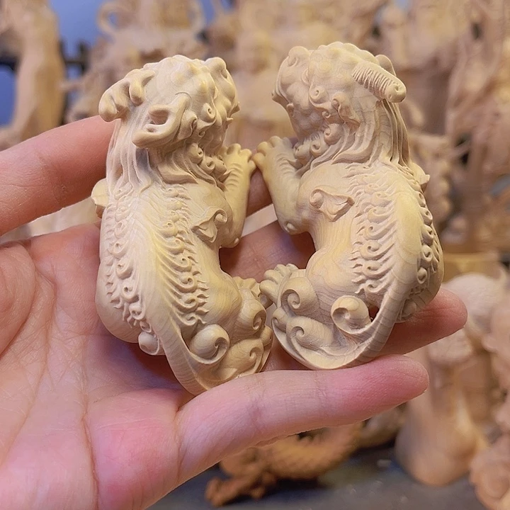 木?**?小叶黄杨木9公分天禄貔貅一对