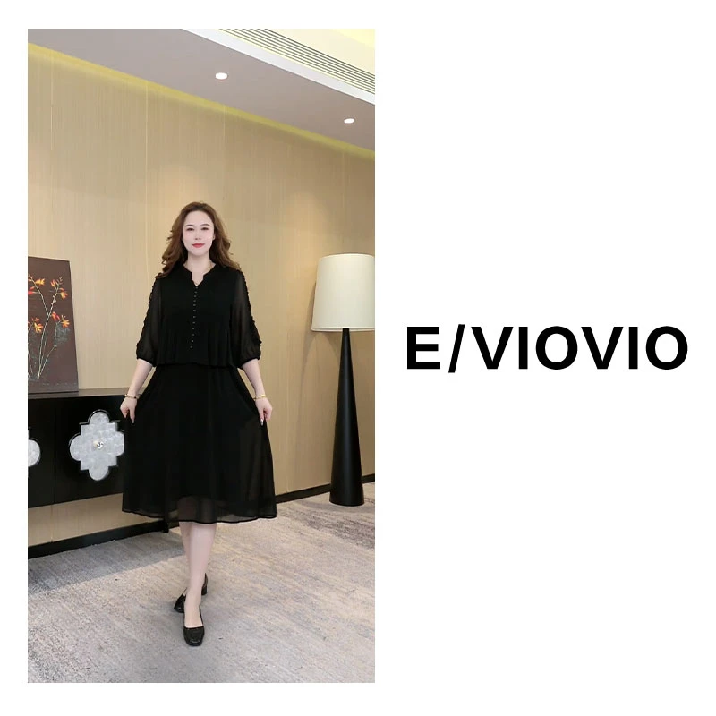 胖大今定制大码女装新款显瘦遮肉休闲时尚简约假两件连衣裙240997