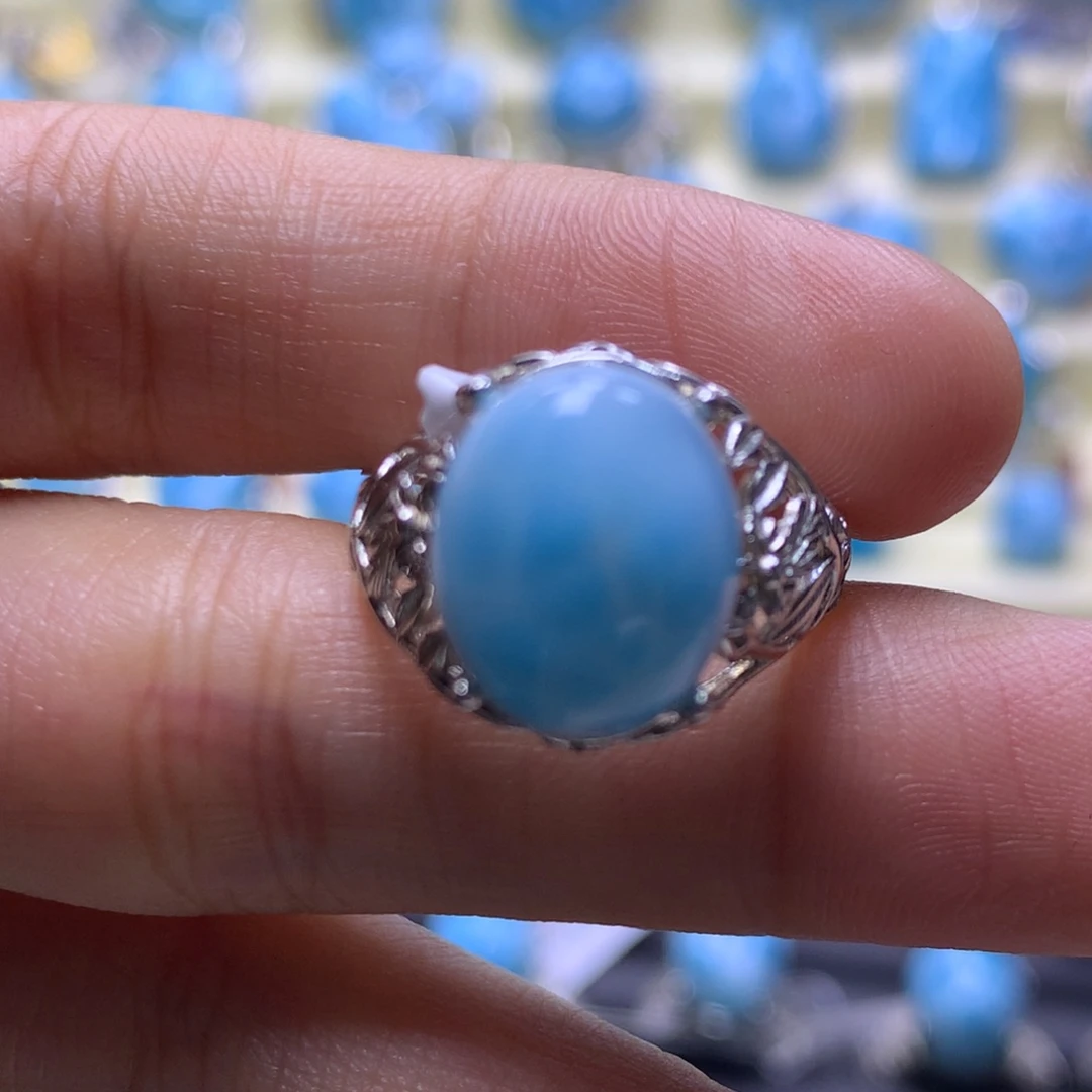 针钠钙石（海纹石）银S925镶嵌戒指蛋面戒指色差略异