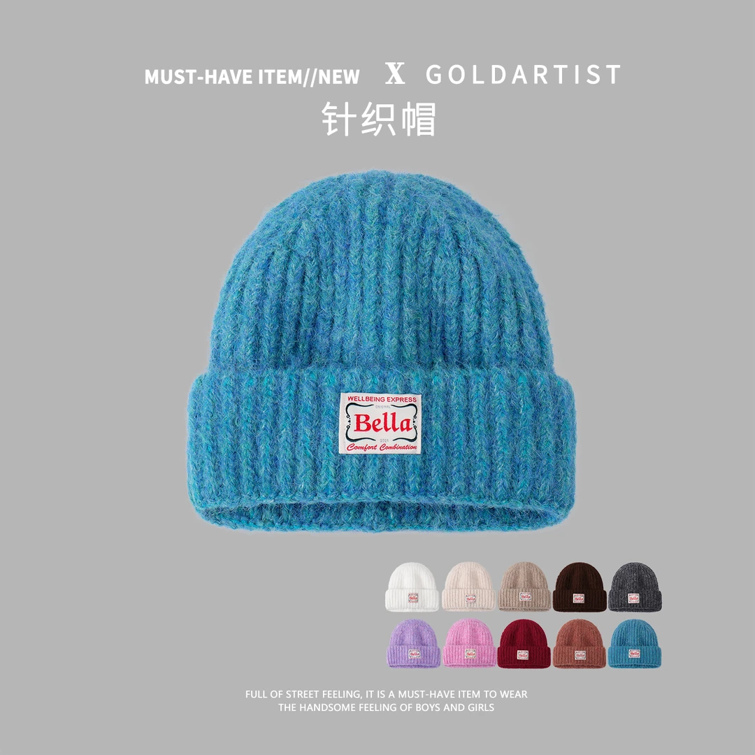 字母贴标Balle毛线帽2025新款女冬针织帽保暖防寒护耳显脸小帽子