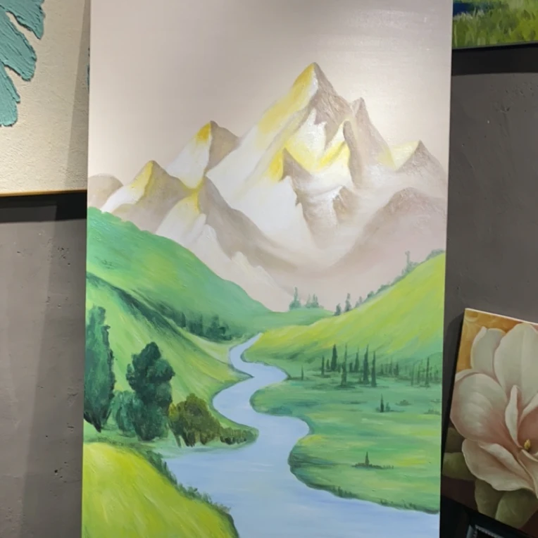 手 绘 奶油风【日照金山】肌理山水画玄关客厅沙发背景墙装饰画挂画