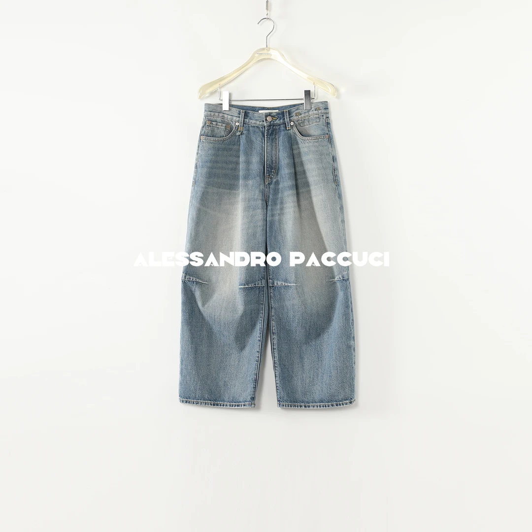 AP洛哥53045NK【波棱盖儿】100棉绳染蓝色复古时尚百搭九分牛仔裤