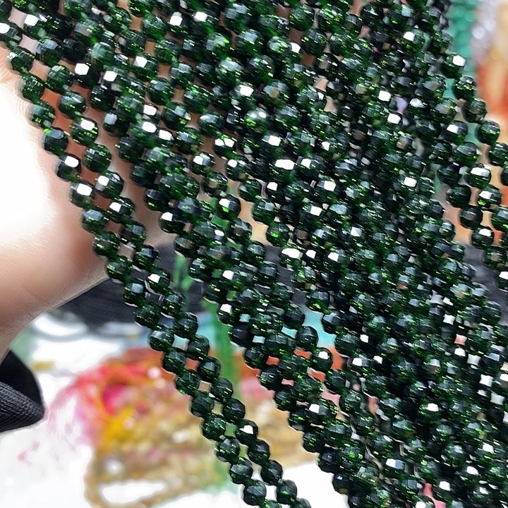 玛瑙/玉髓未镶嵌珠宝半成品绿沙切面卡4mm（2条）