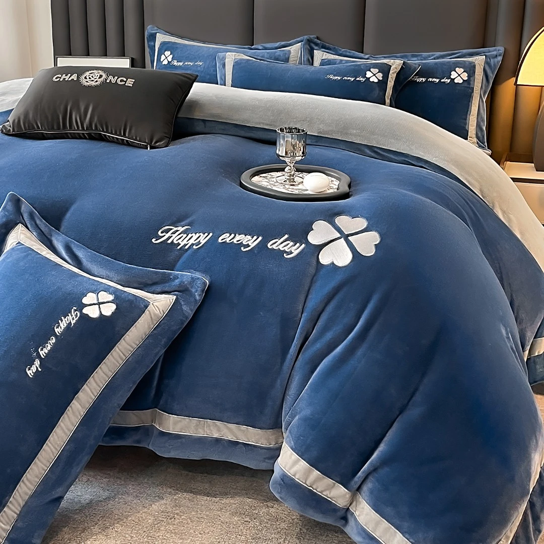 牛奶绒刺绣四件套加厚加绒床单珊瑚绒双面绒被套保暖床单床上用品