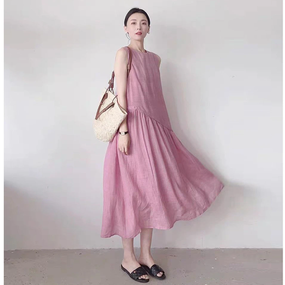 大裙摆连衣裙棉麻宽松休闲长裙2025新款爆款时尚气质款法式长裙