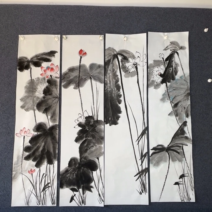 国画四条屏单张尺寸138*35