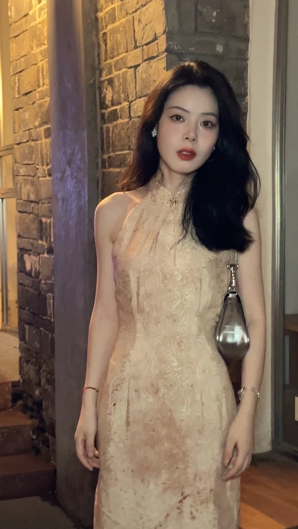 小个子定制【粉妆玉砌】挂脖复古旗袍气质无袖