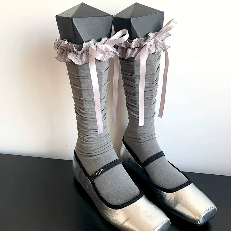 S.X 2025春夏新款 春夏最爱芭蕾风灰色袜子