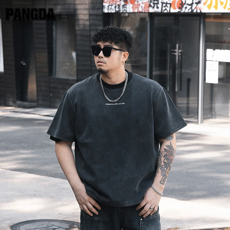 【加厚重磅洗水半袖】PANGDA大码男装秋打底宽松潮流加肥弹力2123