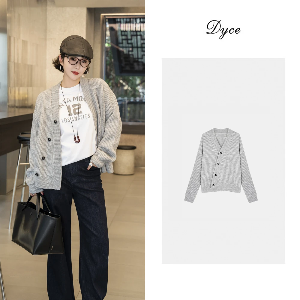 交叠门襟毛衣针织开衫外套