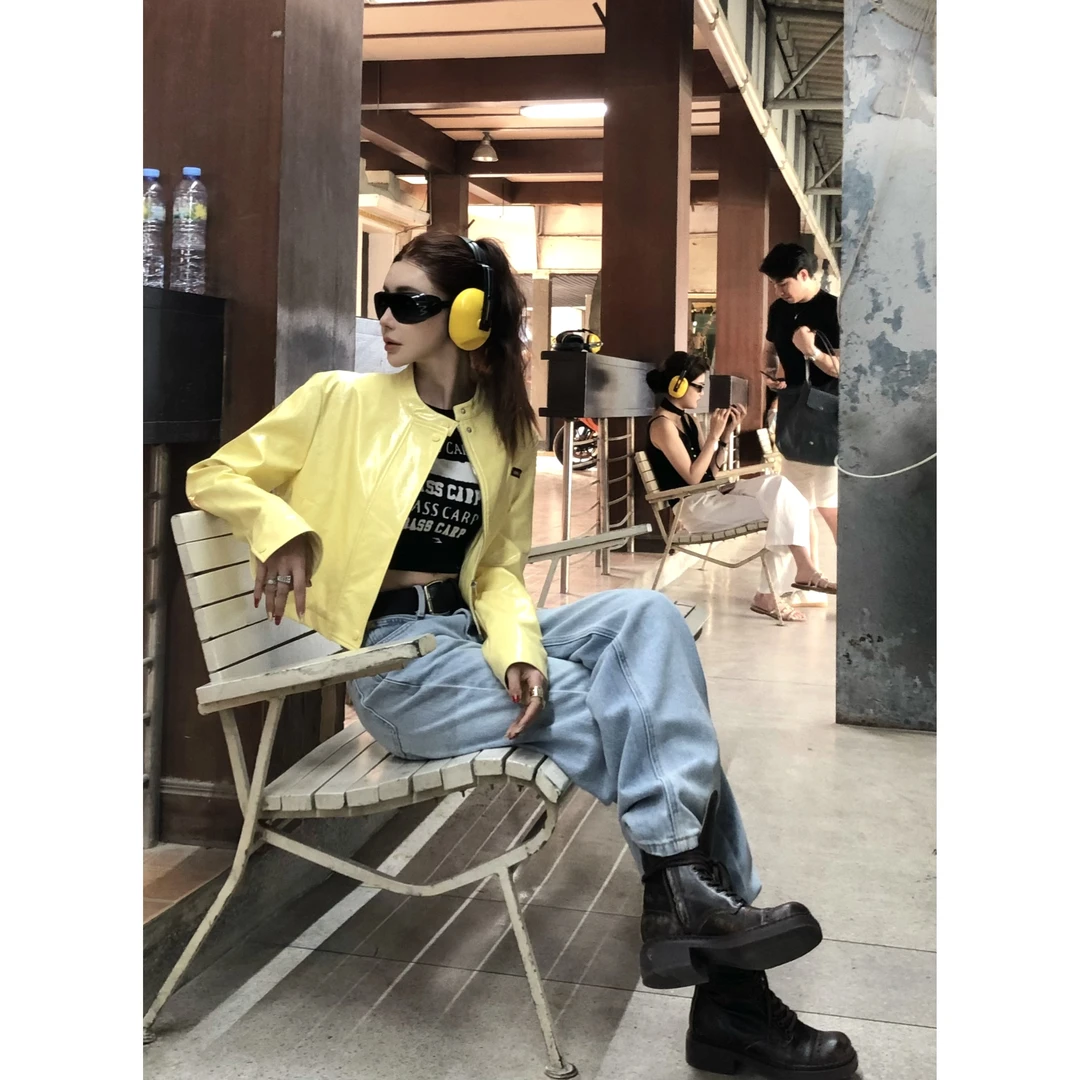 婉君【谬里谬气】韩系chic复古拉链百搭皮衣短外套LWJ25A1C113