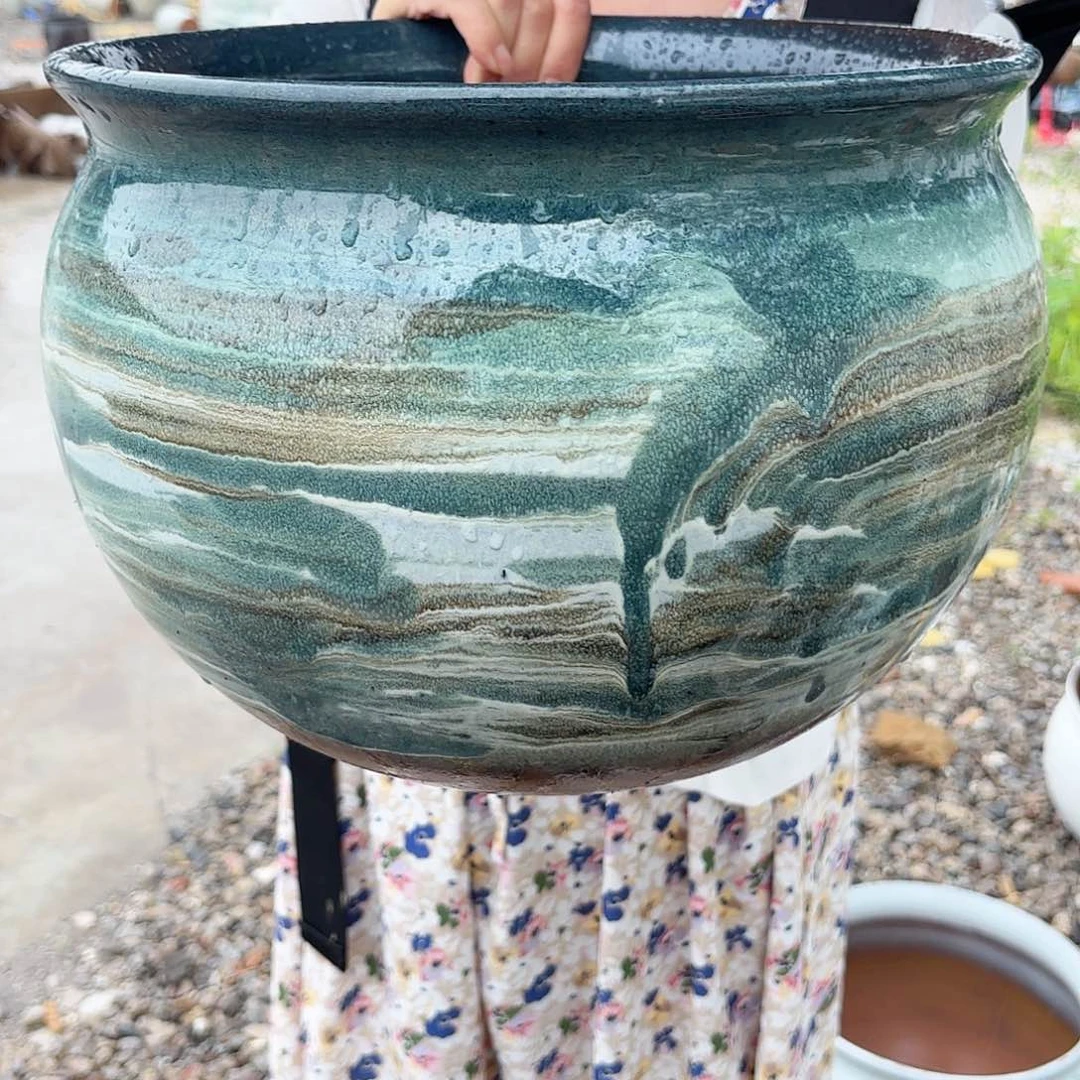 紫砂花盆山水画微瑕不挑口径32高度24
