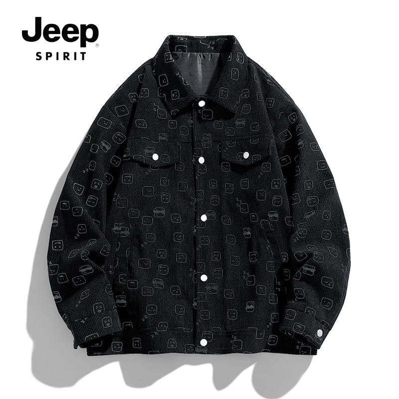 JEEPSPIRIT吉普翻领夹克外套男女同款春秋新款潮牌宽松百搭夹克衣