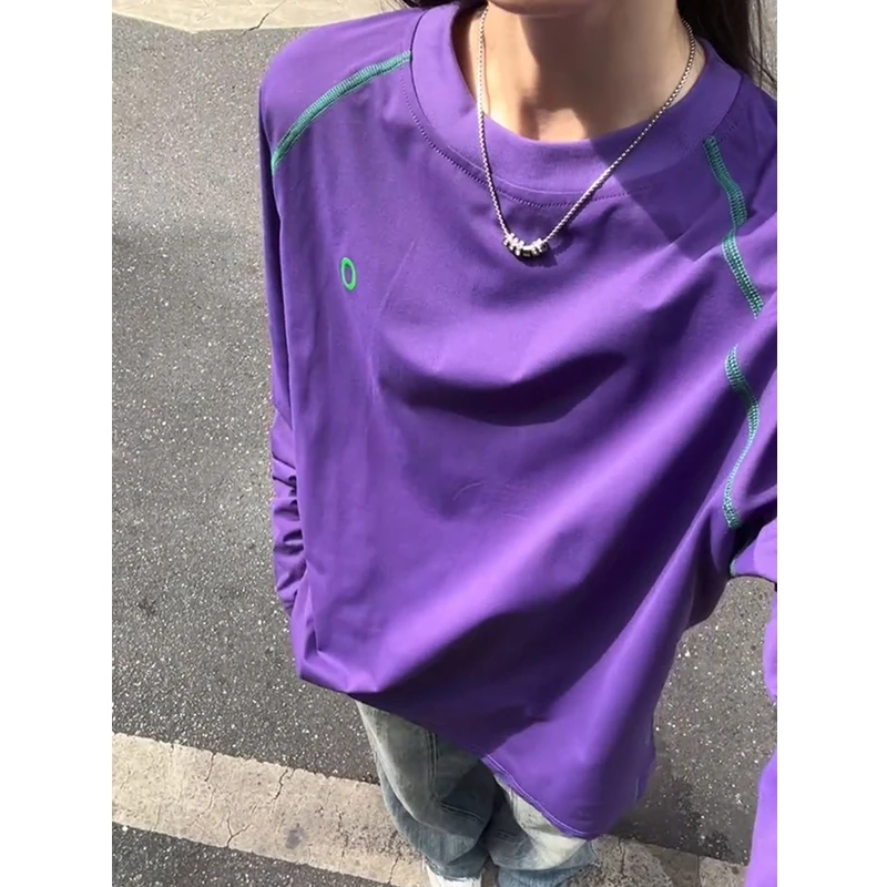 紫色羽毛球服速干长袖t恤男女秋季多巴胺穿搭运动骑行跑步健身服