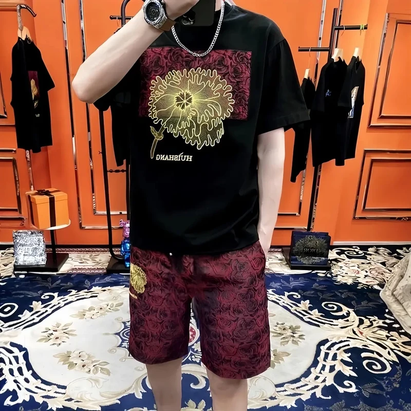 TUCANO/啄木鳥欧货刺绣高端夏季男士套装短袖T恤潮牌短裤两件套帅