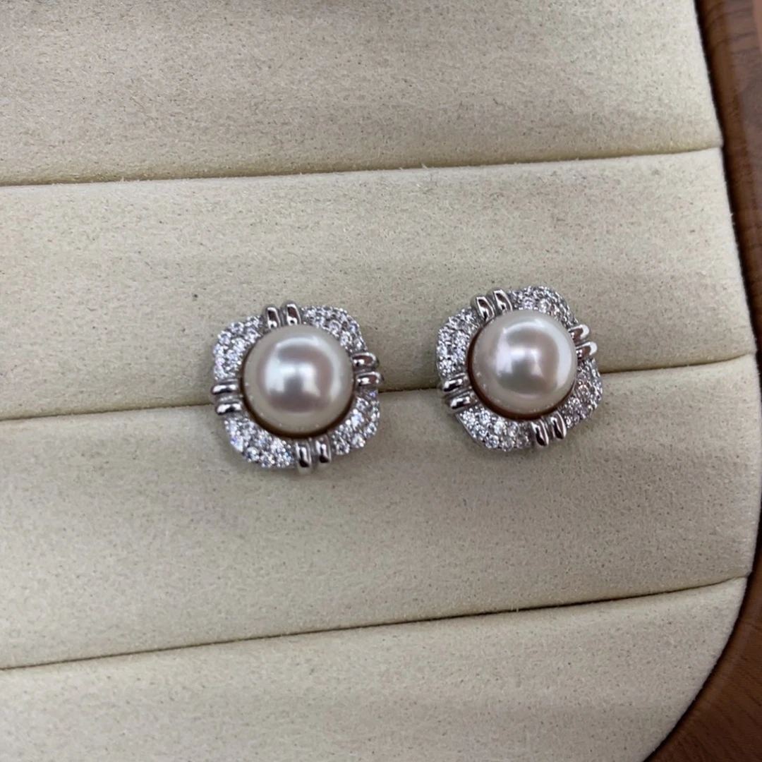 银S925镶嵌海水珍珠耳饰