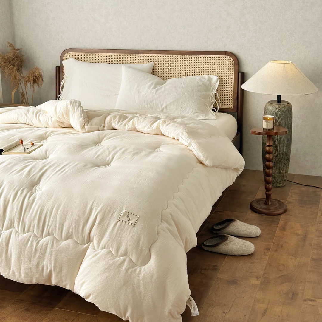 暮眠家纺 原本不染色全棉双层纱大豆被A类母婴亲肤透气四季被